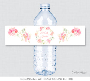 Wedding Water Bottle Label Editable Template, Soft Blush Pink Gold Flowers Design, Marisol Collection WED04 - CalissaPrints