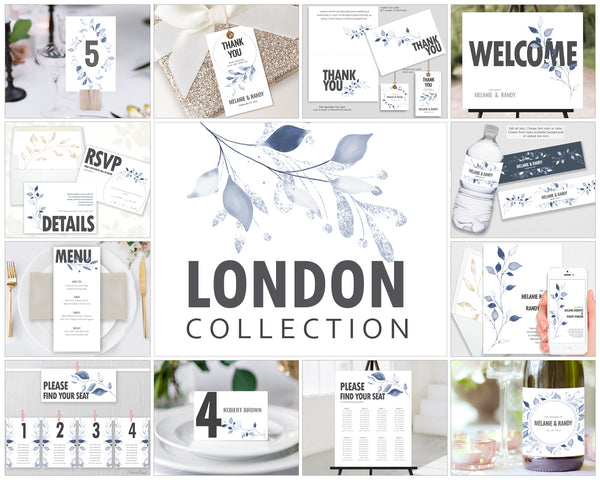 Wedding Bundle Template Set – LONDON – Minimalist Modern Design,  WED11 - CalissaPrints