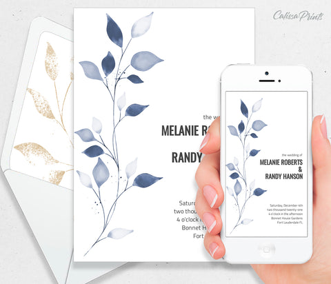Wedding Invitation Templates - LONDON - Minimalist, Modern Blue Shades Design, WED11 - CalissaPrints