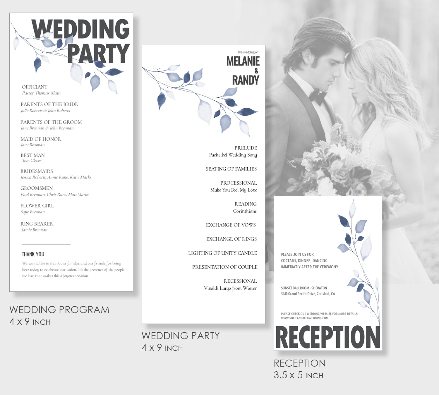 Wedding Program Reception Party Printable Templates, Minimalist Design - London Collection WED11 - CalissaPrints