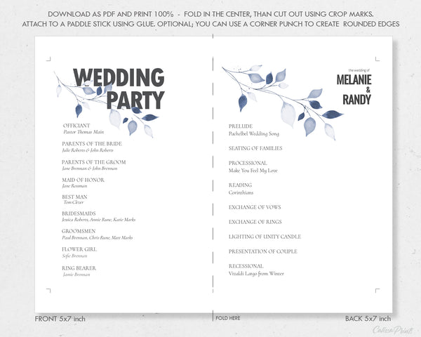 Wedding Program Fan Printable Template, Minimalist Design, - London Collection WED11 - CalissaPrints