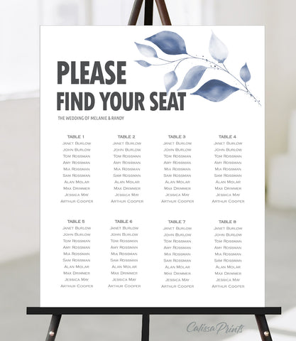 Wedding Seating Chart Printable Templates, Minimalist, Modern Blue Shades Design - London Collection WED11 - CalissaPrints