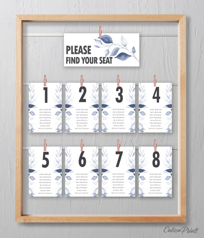 Wedding Seating Hanging Cards Templates, Minimalist, Modern Blue Shades Design - London Collection WED11 - CalissaPrints