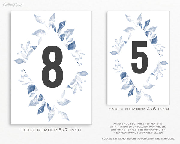 Wedding Table Number Cards Template, Minimalist, Modern Blue Shades Design - London Collection WED11 - CalissaPrints