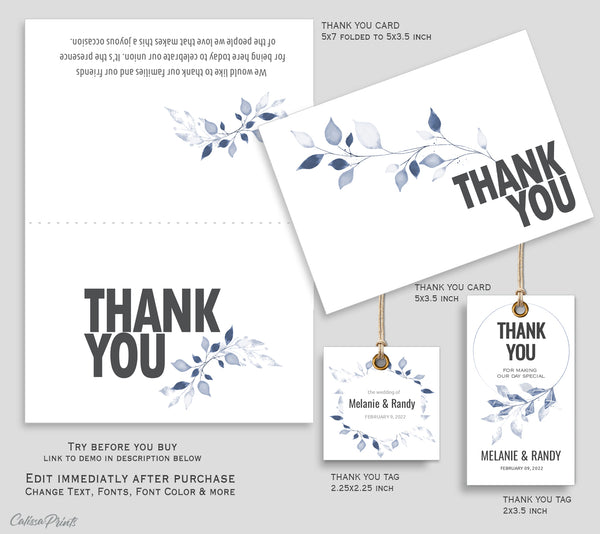 Wedding Thank You Cards, Favor Tags Printable Templates, Minimalist, Modern Blue Shades Design - London Collection Wed11 - CalissaPrints