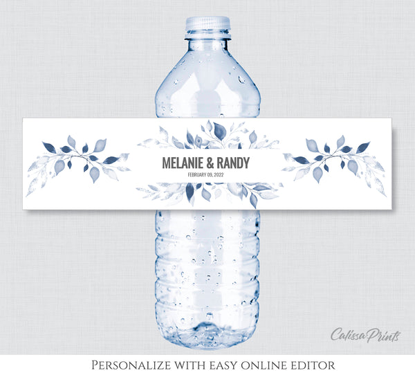 Wedding Water Bottle Label Editable Template, Minimalist, Modern Blue Shade Design, London Collection WED11 - CalissaPrints