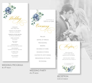 Wedding Program Reception Party Printable Templates, Creme Blue Design, Ocean Side Collection WED18 - CalissaPrints
