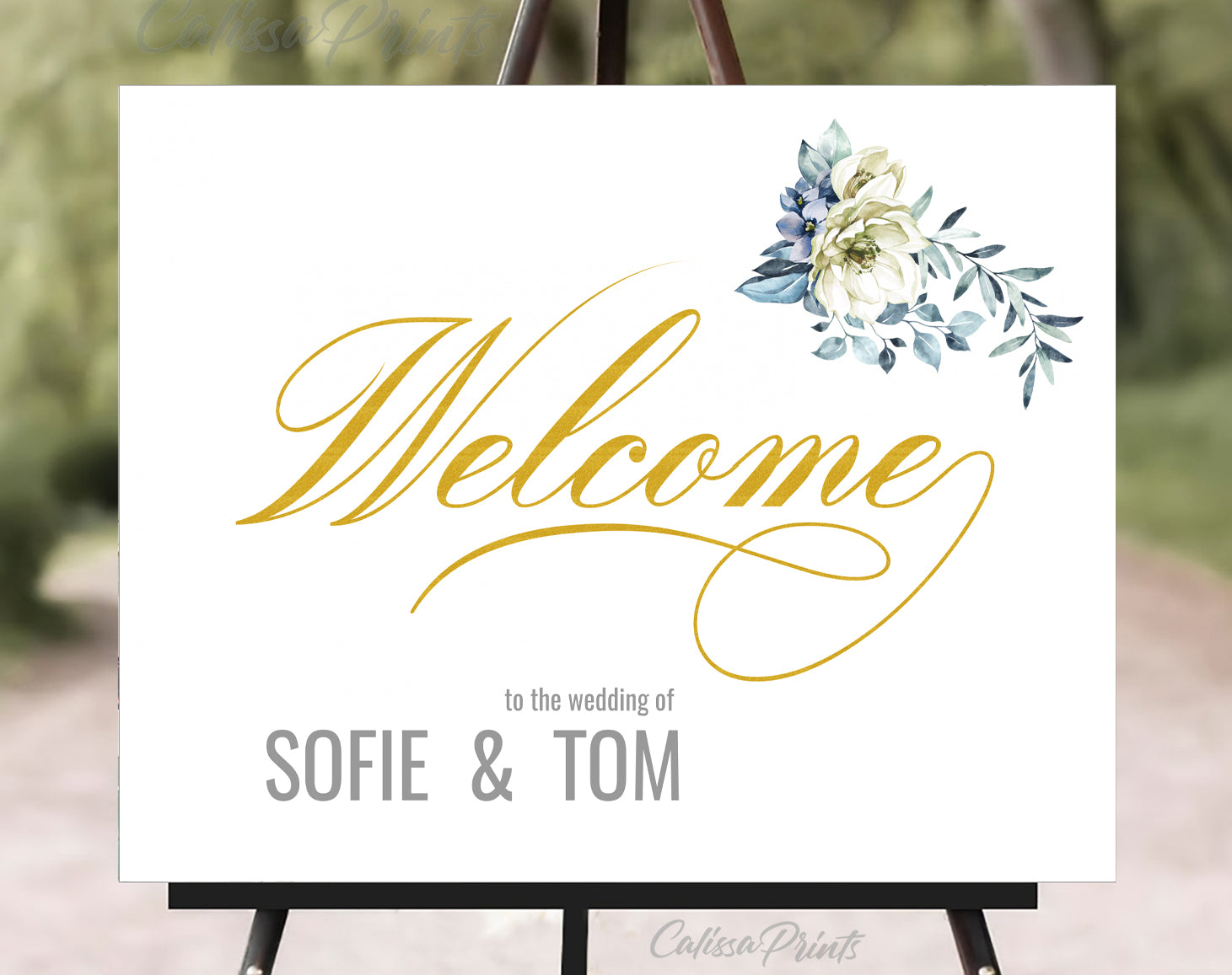 Wedding Welcome Sign Printable Templates, Creme Blue Flowers Design, Ocean Side Collection WED18 - CalissaPrints
