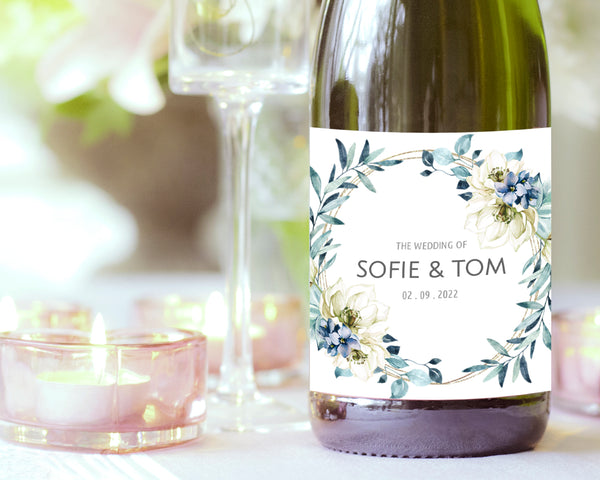 Wedding Favor Wine Bottle Label Template, – OCEAN SIDE - Crème Blue Coastal Design, WED18 - CalissaPrints